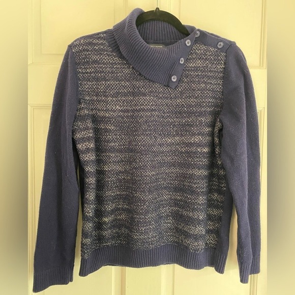 Tommy Hilfiger Sweaters - Tommy Hilfiger Navy Sweater w/ Silver Metallic Threads & Button Collar Large/L F